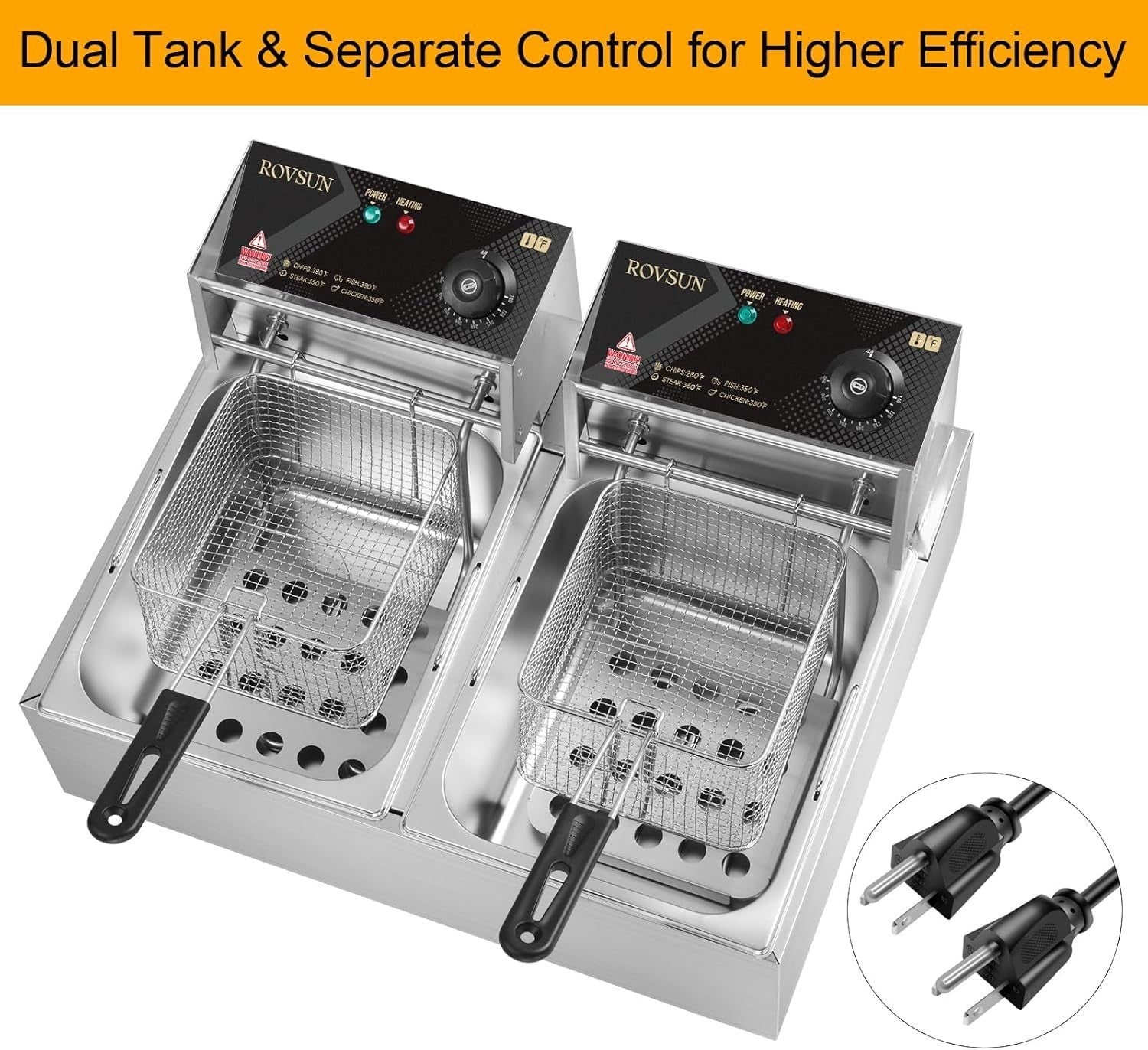 12L Double Deep Fat Fryer 5000W Commercial Dual Tank Electric Fryer