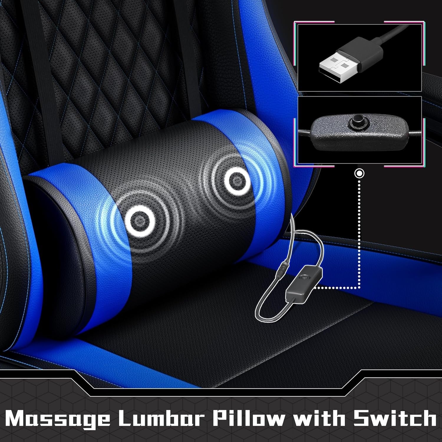 Ergonomic Gaming Chair Footrest Massage Lumbar Support