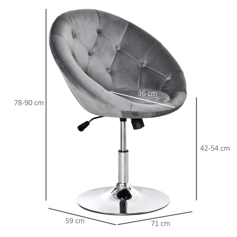 Grey Velvet Swivel Bar Stool Chair Tufted Back Height Adjustable Seat