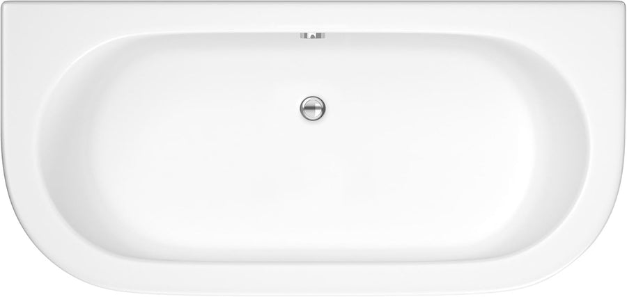 1700x750mm Oval Back-to-Wall Acrylic Shower Bath with Legs & Panels White