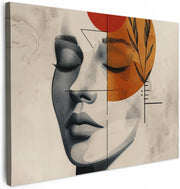 Abstract Woman Botanical Canvas Wall Art 40x30cm Modern Orange Print