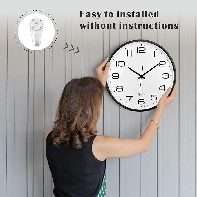Extra Large 16 Inch Silent Wall Clock Modern White Easy-Read Quartz Home Office