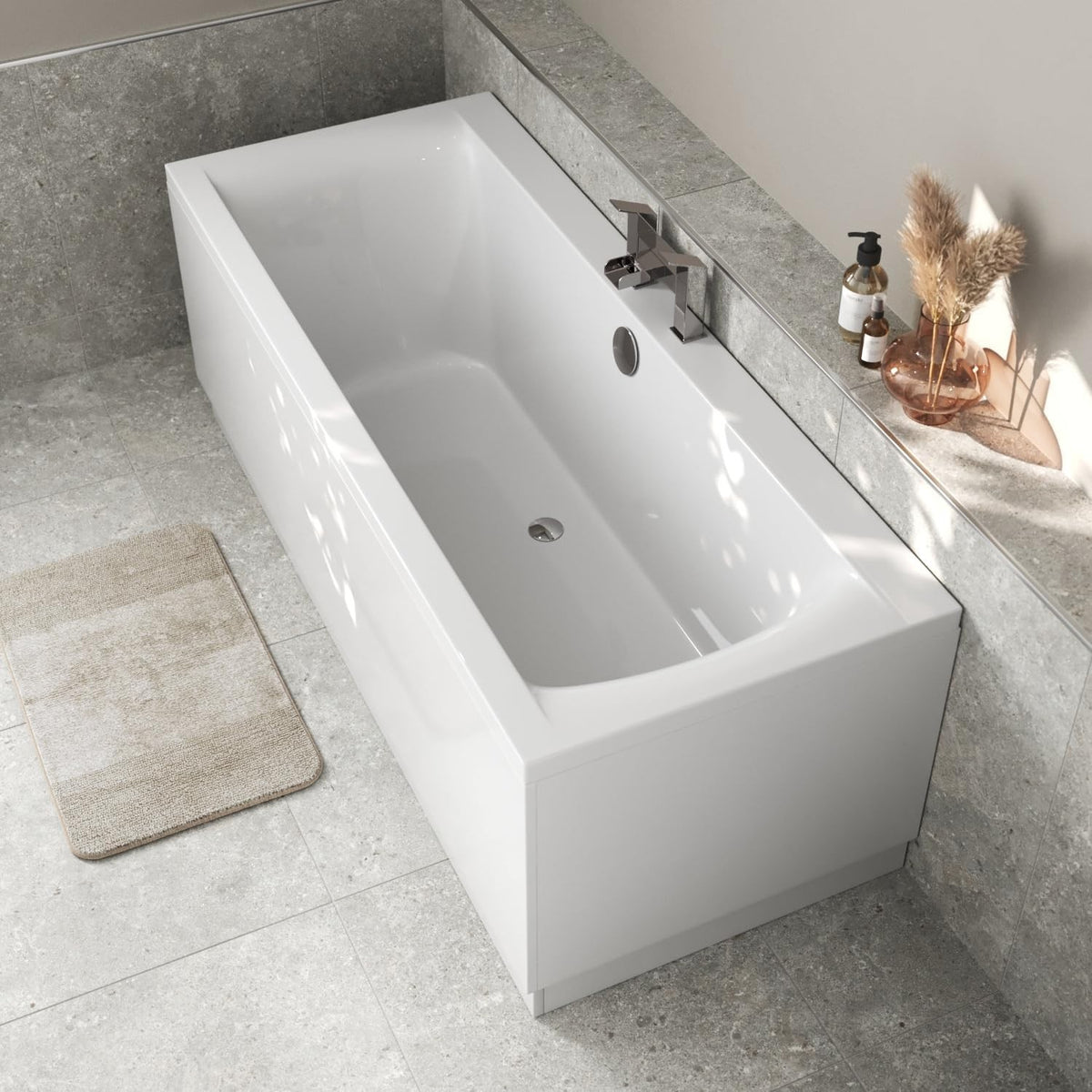 1700x700mm Double Ended Straight Bath – White Gloss Acrylic Soaking Bathtub