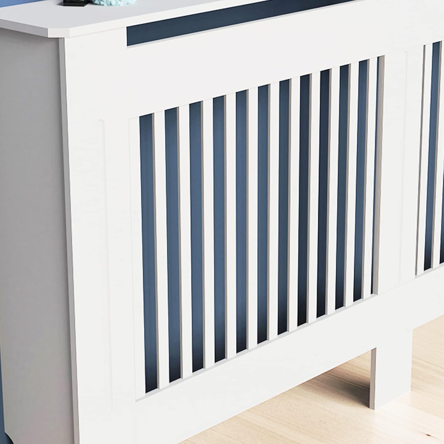 Tall Radiator Cover White MDF Cabinet | Vertical Slats Modern Shelf 100cm