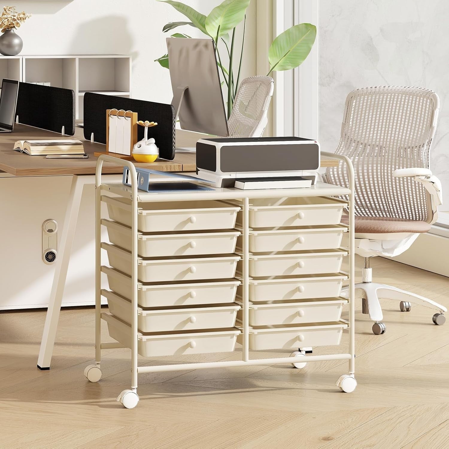 12 Drawer Rolling Storage Cart White Utility Trolley Organizer Wheels