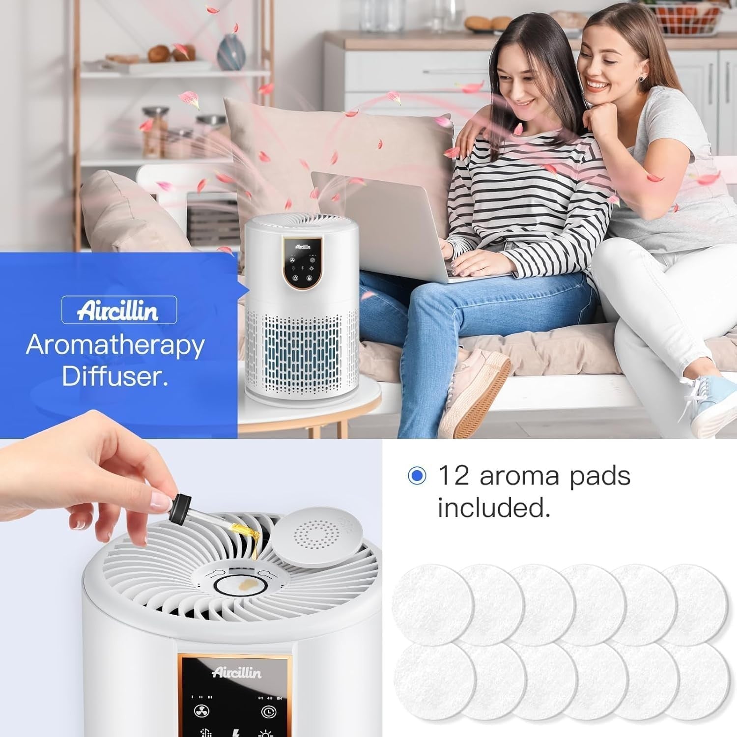 Bedroom Air Purifier H13 HEPA 5 Stage Quiet 25dB Pet Odor Smoke