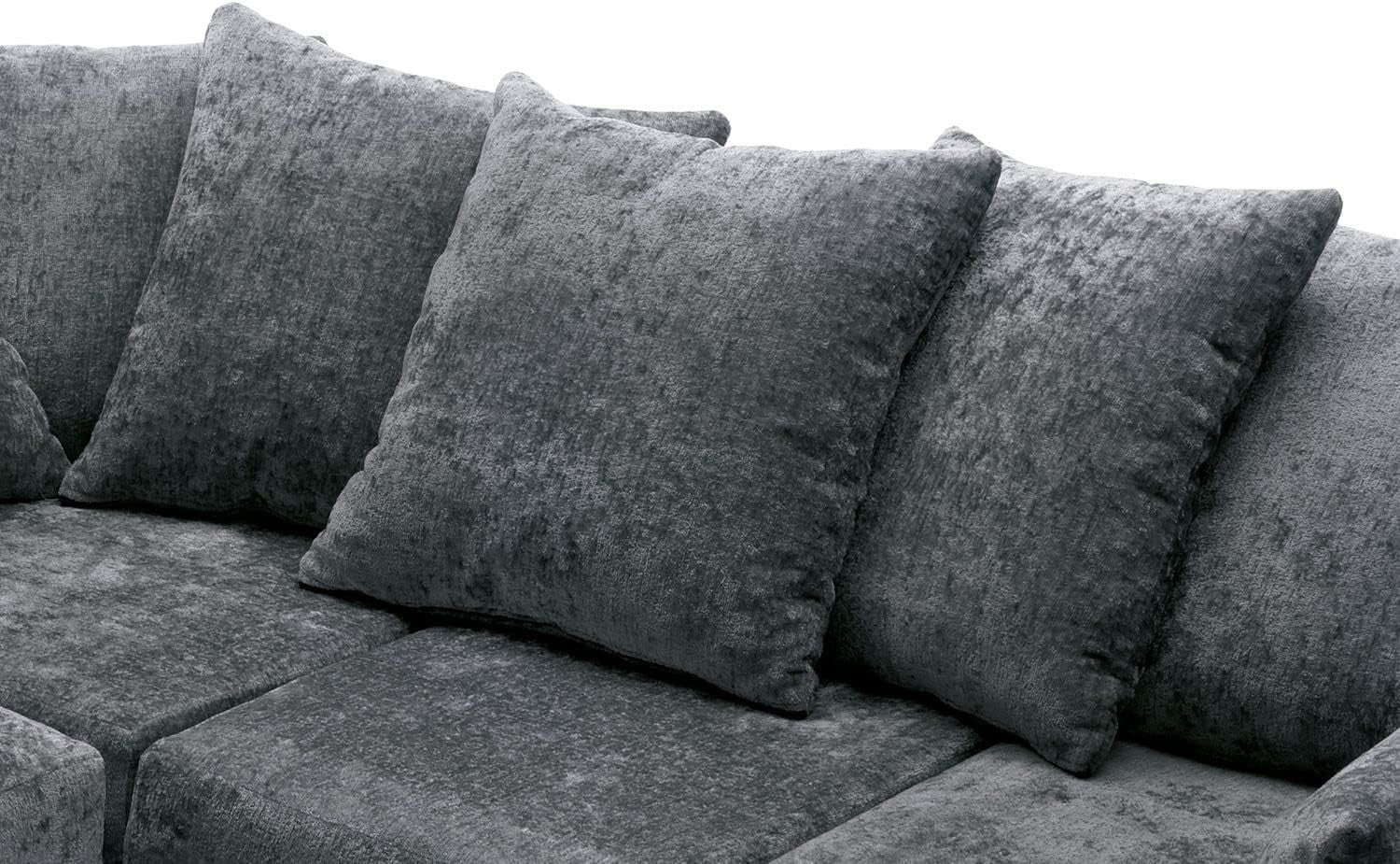 Dark Grey L Shaped Corner Sofa 5 Seater Crushed Chenille Velvet Couch