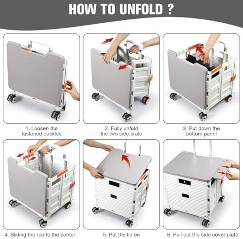 Foldable Shopping Cart Heavy Duty 55kg 360° Wheels Telescopic Handle White