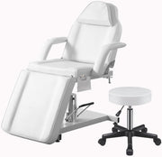Hydraulic Massage Table 360° Swivel Adjustable Beauty Bed w/ Stool White