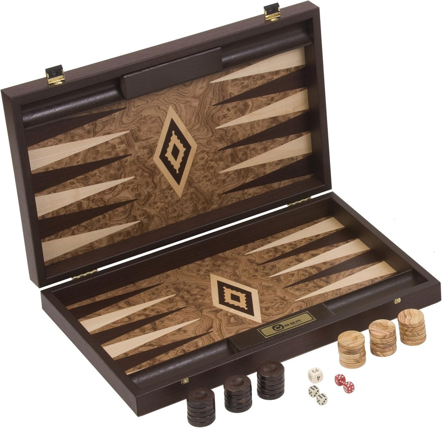 Walnut Burl Backgammon Set Luxury Wooden Foldable Board 19” Premium