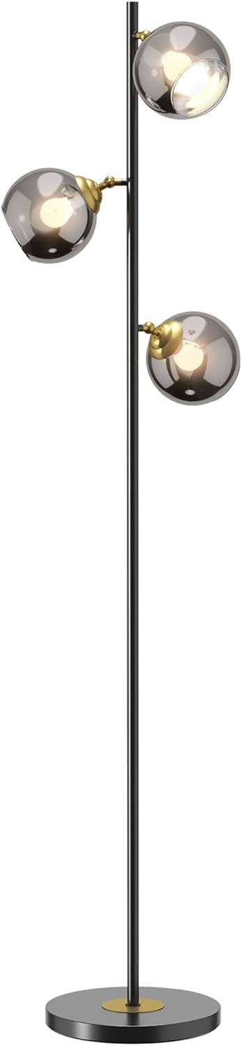 3 Light Floor Lamp Glass Globe Modern Standing Lamp Living Room Bedroom