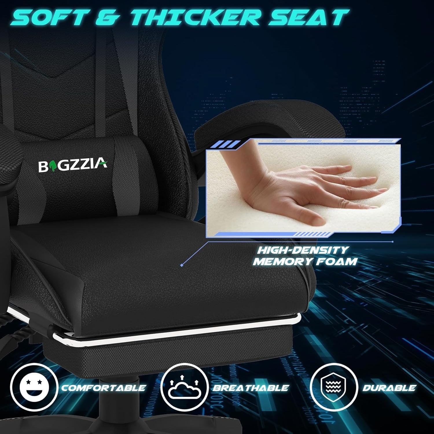 High Back Gaming Chair RGB LED Lights Reclining Computer Office Swivel Desk Seat