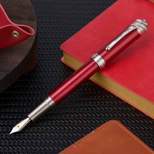 Wine Red Piston Fountain Pen Extra Fine Nib Snake Engraved Metal Gift Set