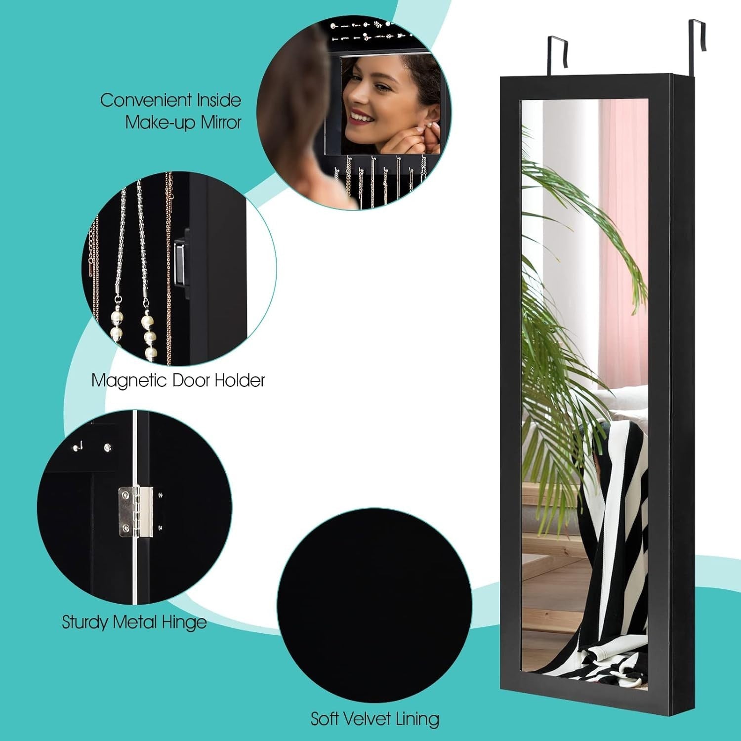 Wall Mounted Jewelry Cabinet Full Length Mirror Door Hanging Organizer