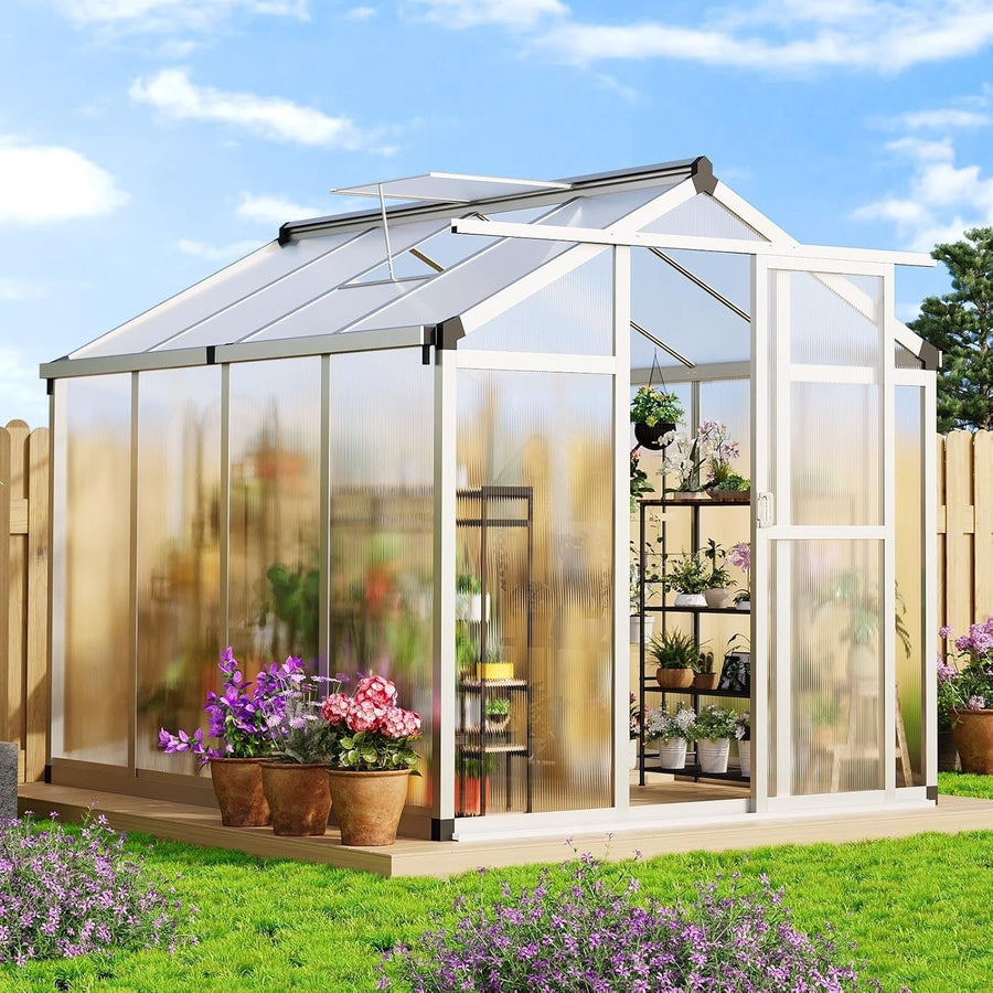 Heavy-Duty Aluminium Walk-In Greenhouse 240x180x200cm UV Panels & Sliding Door