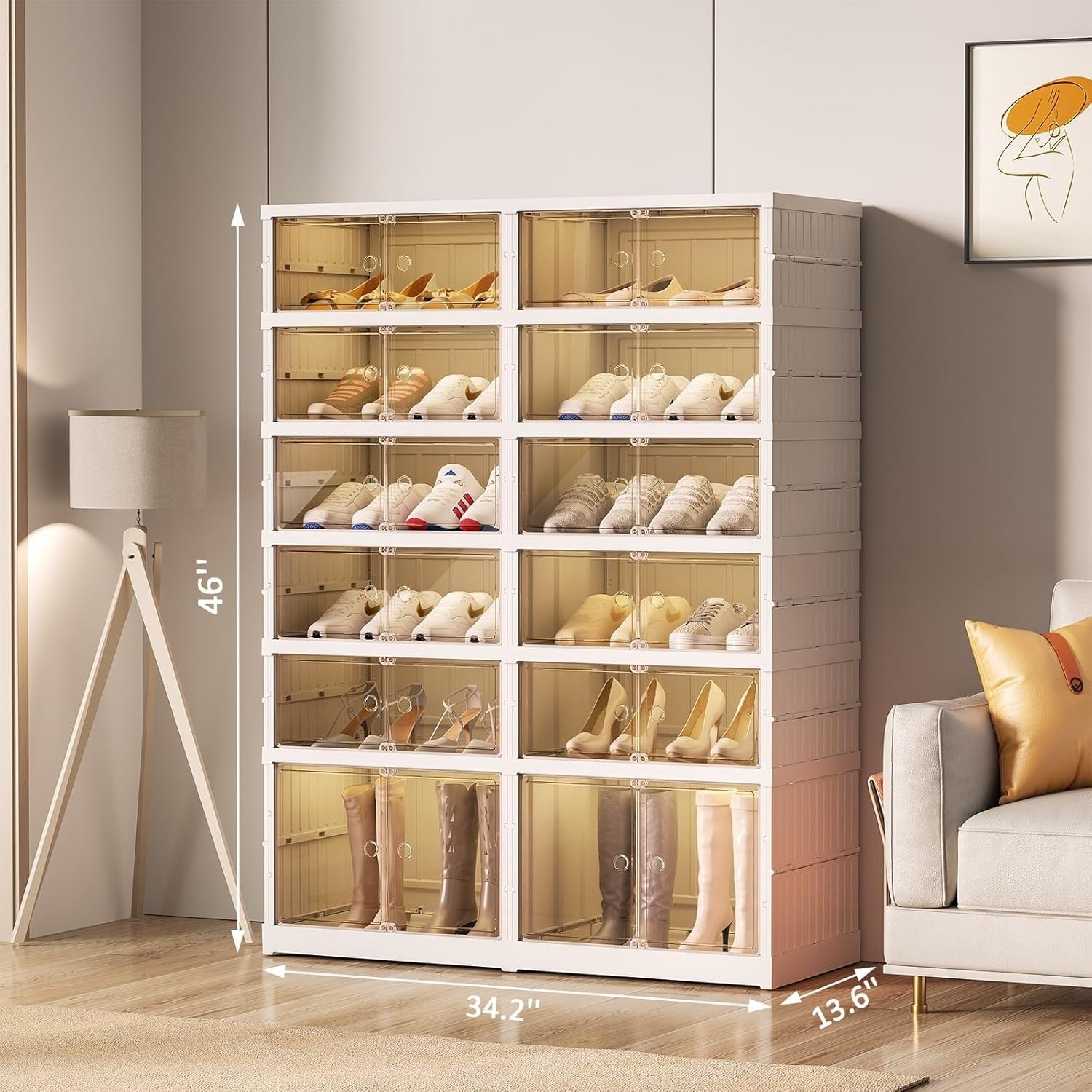 6-Tier Foldable Shoe Cabinet with Transparent Doors, 87x34.5x117 cm