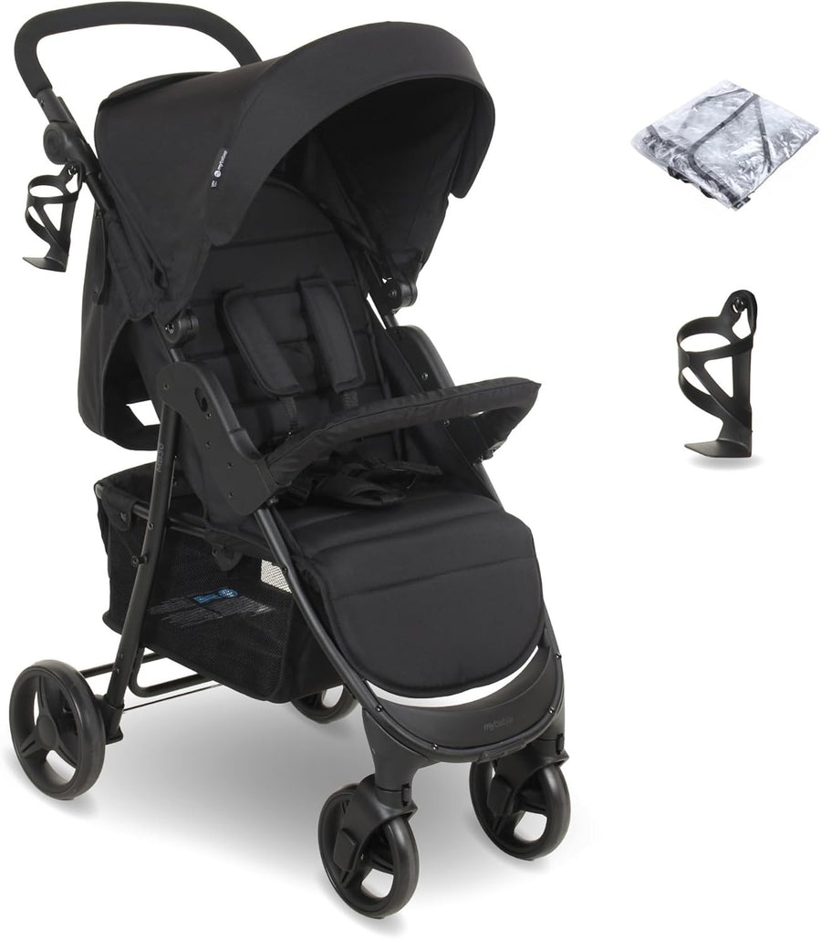 Compact Baby Pushchair Easy Fold Stroller from Birth to 4 Years 22kg Black