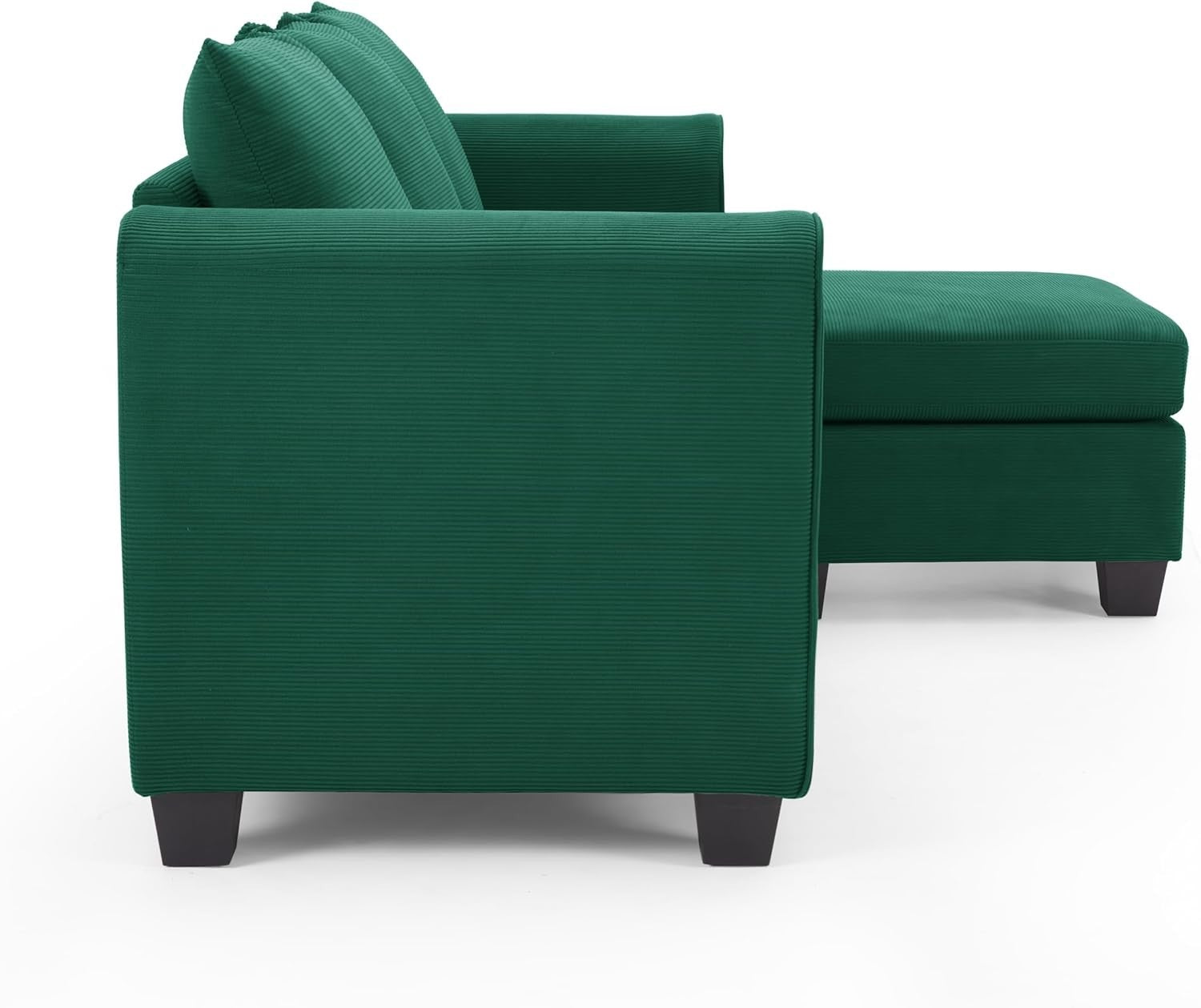 Green L Shaped Sofa 3 Seater Chaise Corner Cord Fabric Couch Modern