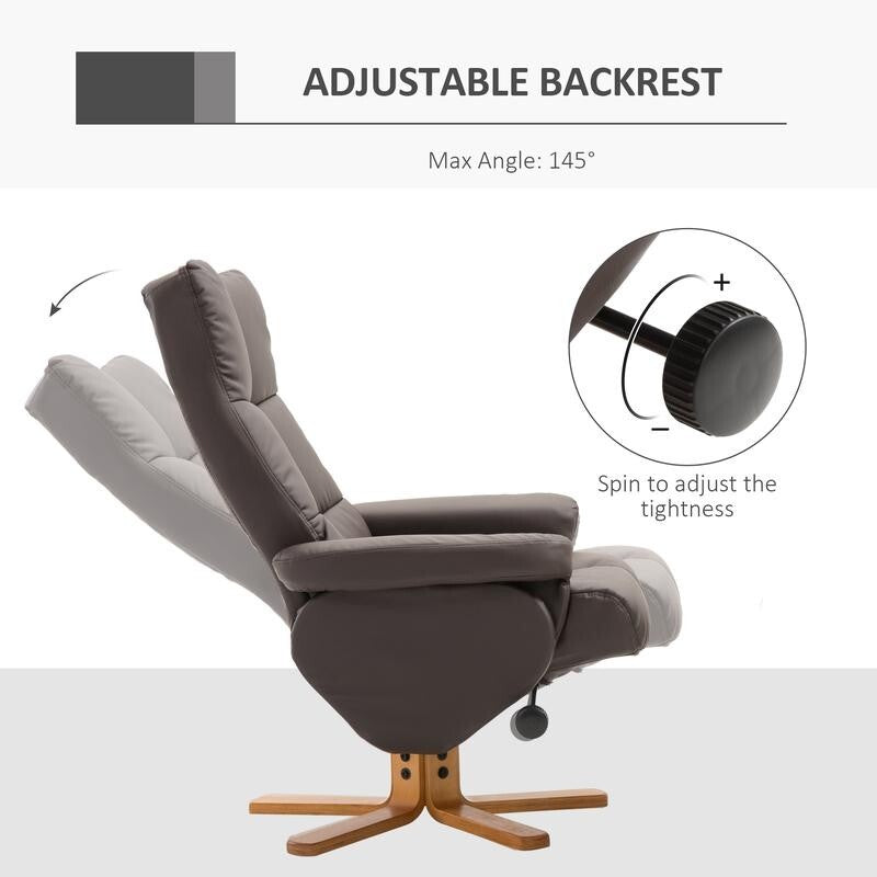 Swivel Recliner Chair & Footstool Faux Leather Lounge Set with Ottoman Storage