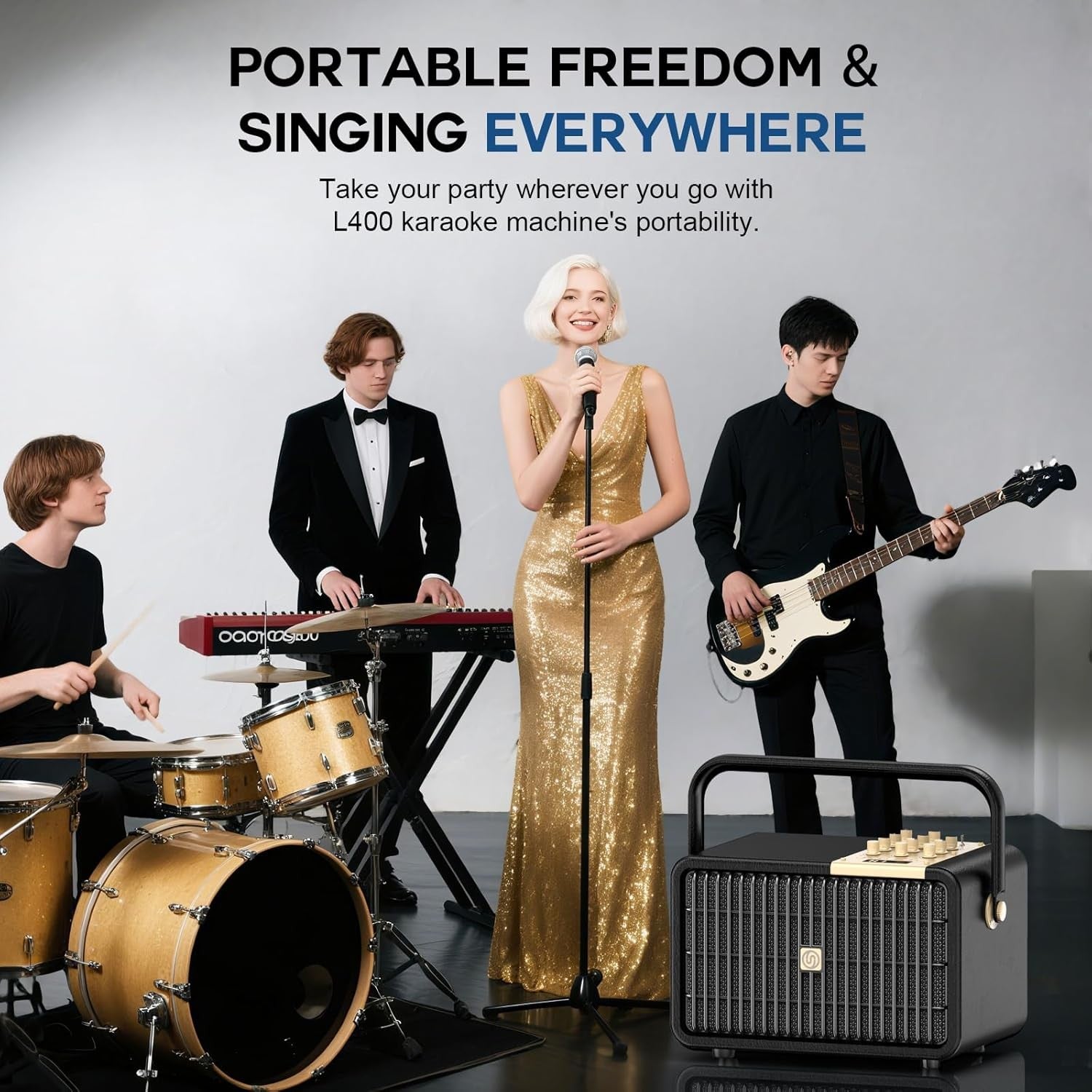 320W Peak Karaoke Machine 2 Wireless Mics Bluetooth PA Speaker