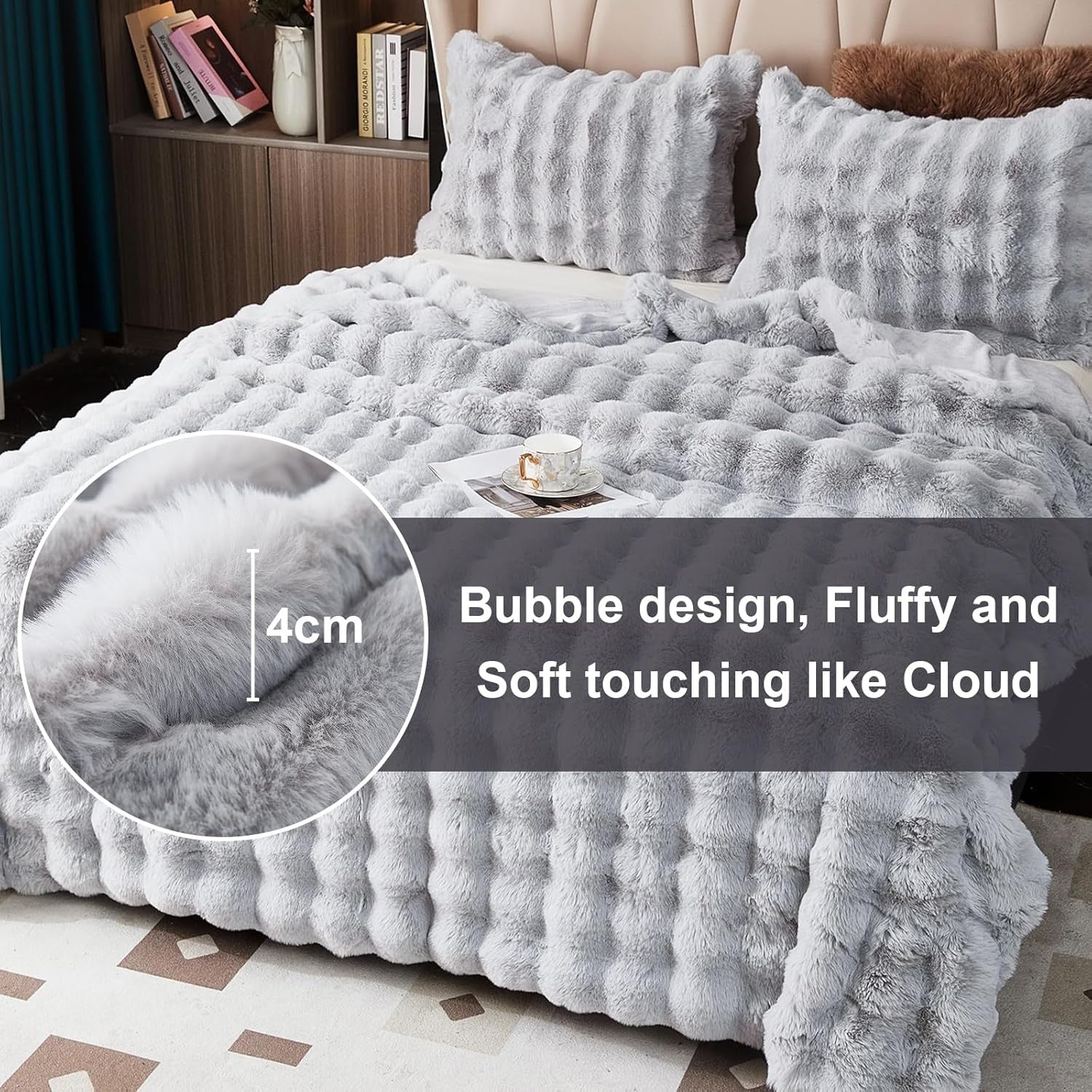 Luxury Thick Plush Fleece Throw Blanket Soft Warm Sofa Bed Light Grey 100x160cm