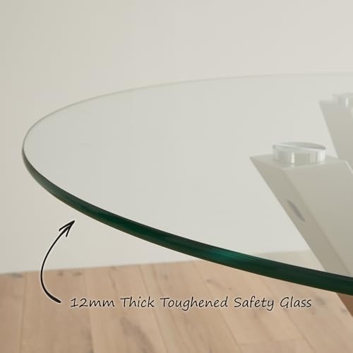 Round Glass Dining Table 120cm Modern Grey Starburst Metal Base