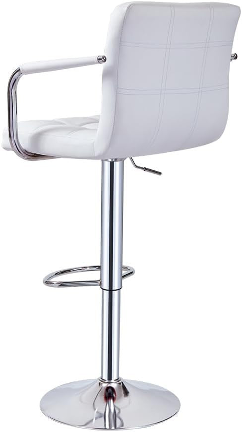 White Swivel Bar Stool with Armrest Adjustable Height Kitchen Counter Chair