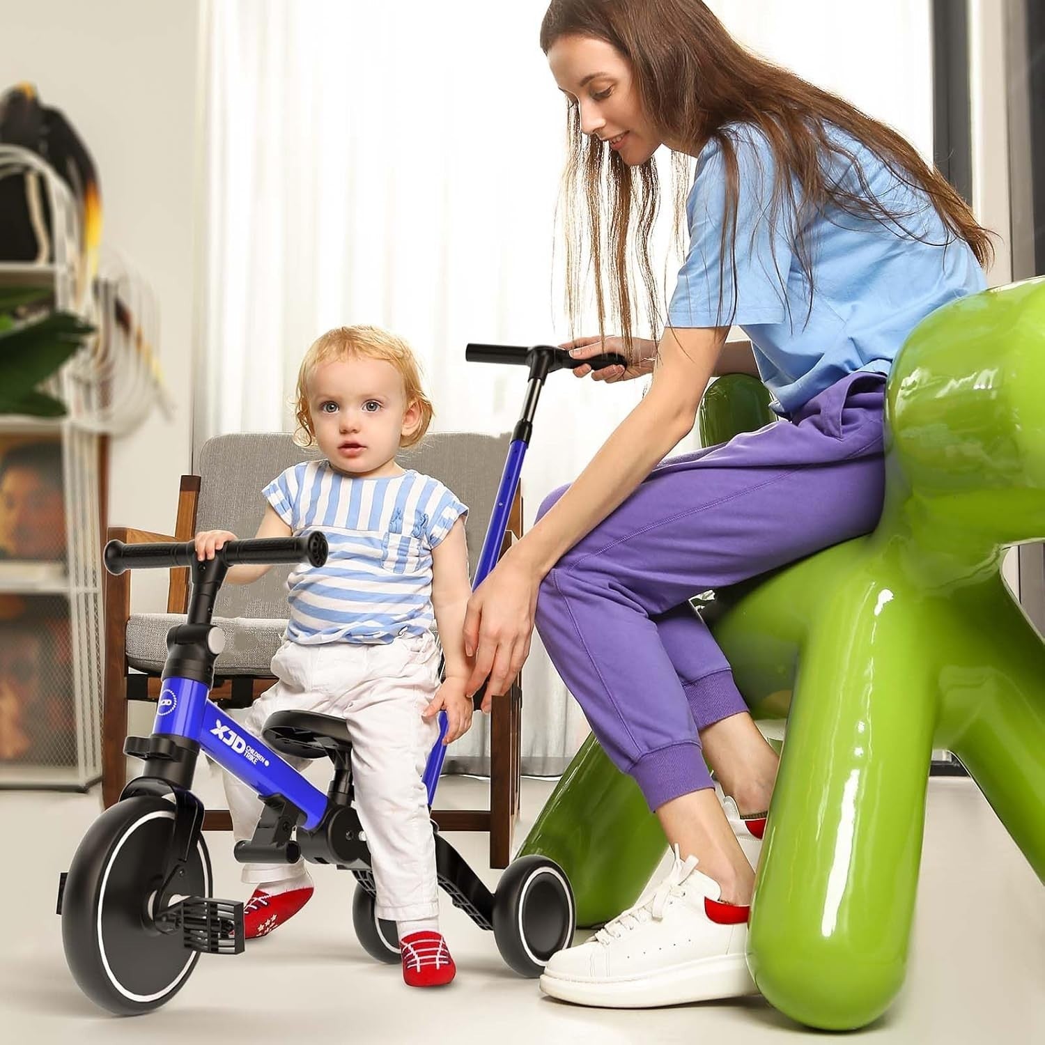 6 in 1 Foldable Kids Tricycle Toddler Push Trike Balance Bike 1-4 Years Blue
