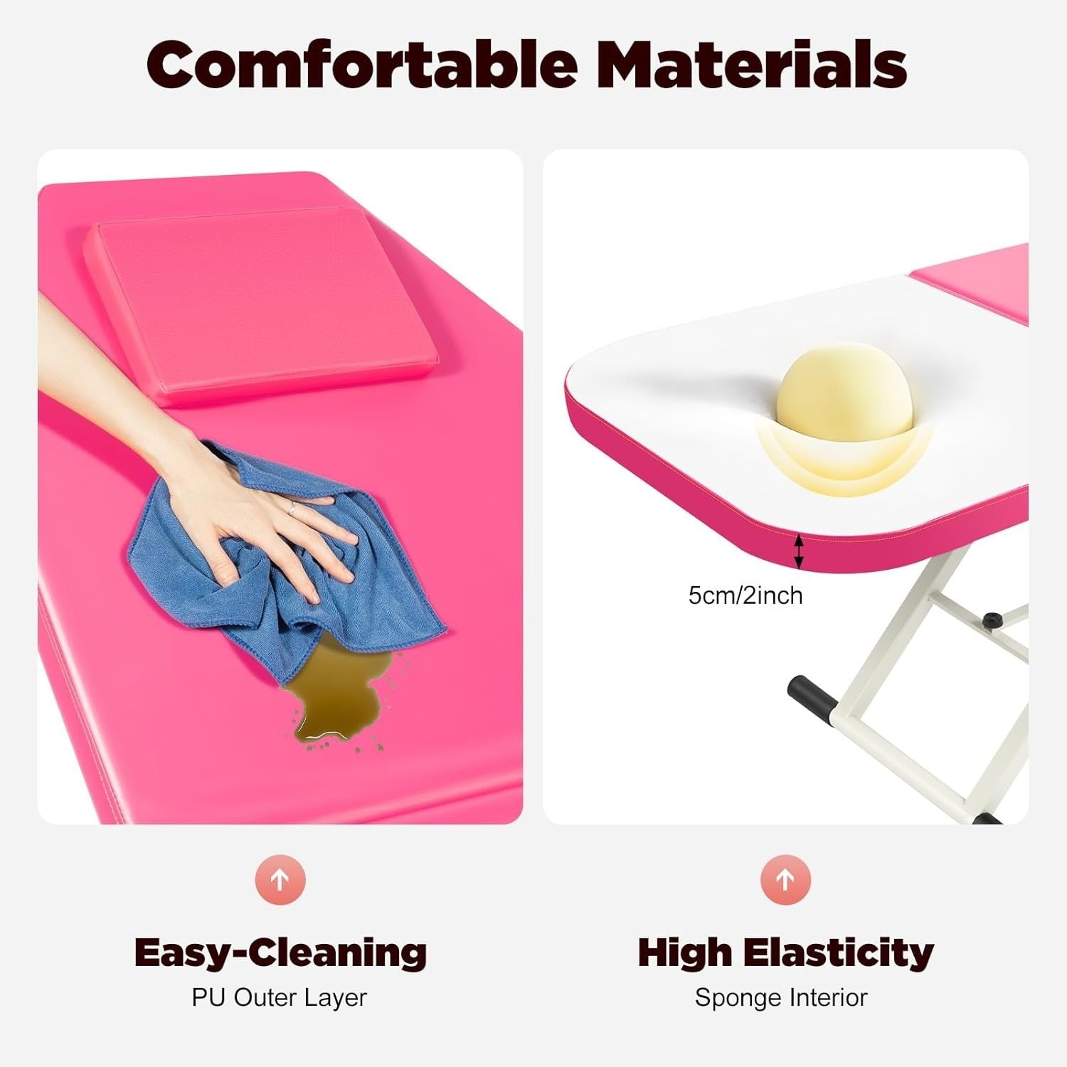 Foldable 3-Section Portable Massage Table Beauty Spa Bed Pink 60cm Width