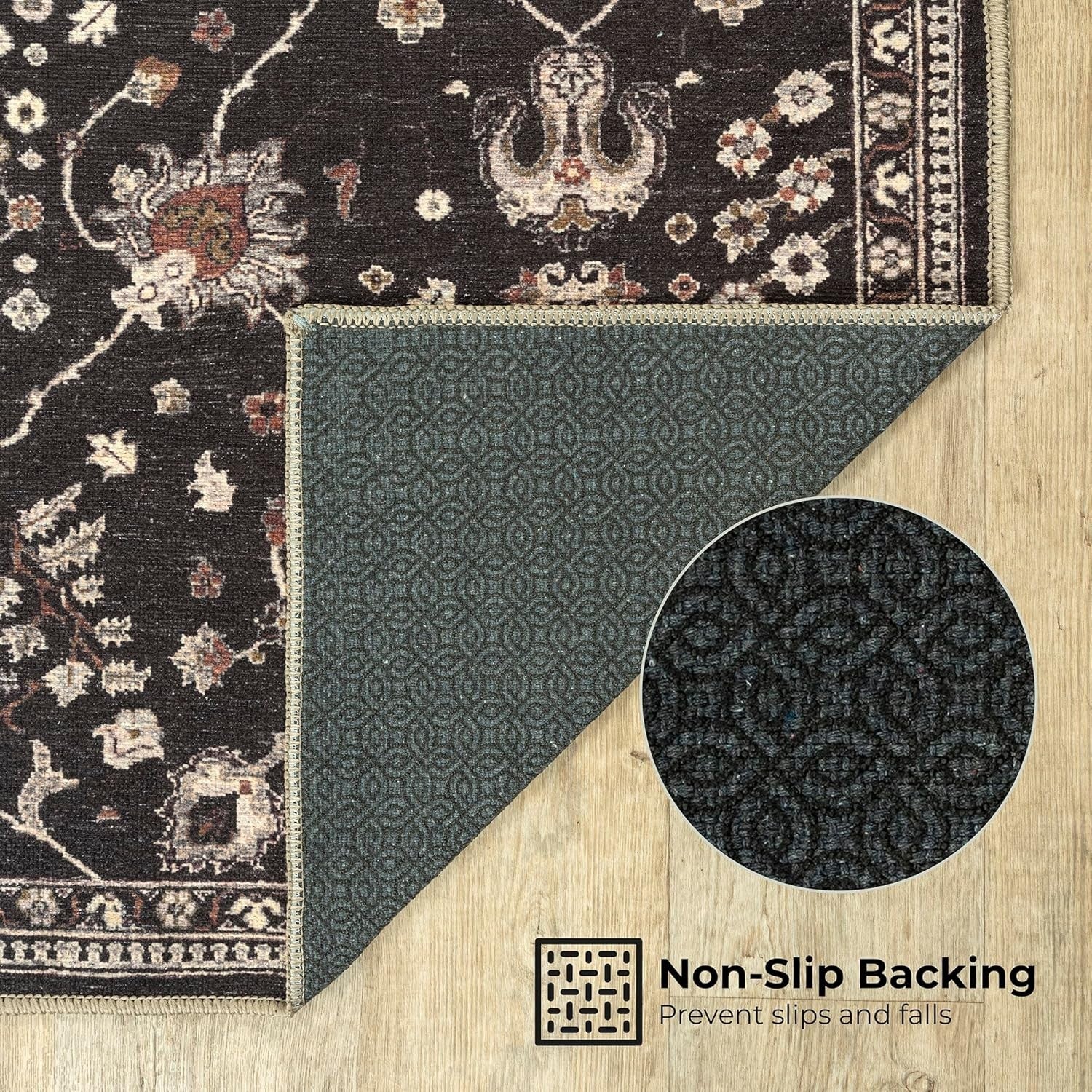 Washable Runner Rug 80x150cm Night Black Non-Slip Soft Hallway Kitchen Bedroom