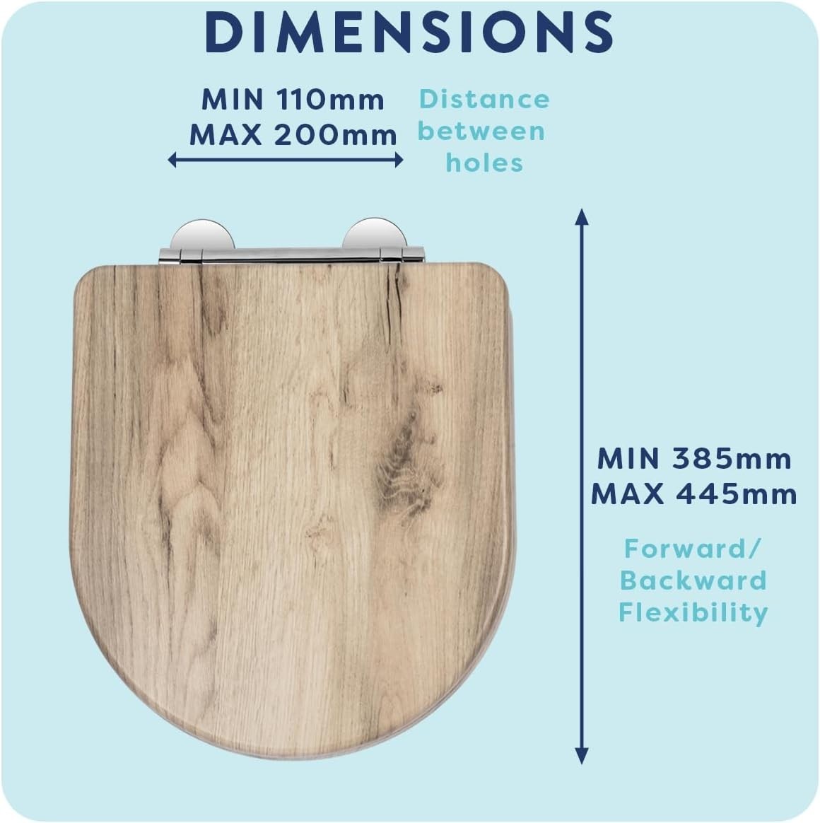 Grey Oak D-Shape Toilet Seat Soft Close Quick Release Antibacterial Wooden