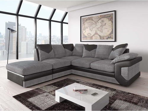 Large Corner Sofa 4-5 Seater with Free Footstool, L-Shape, Black Grey, Left