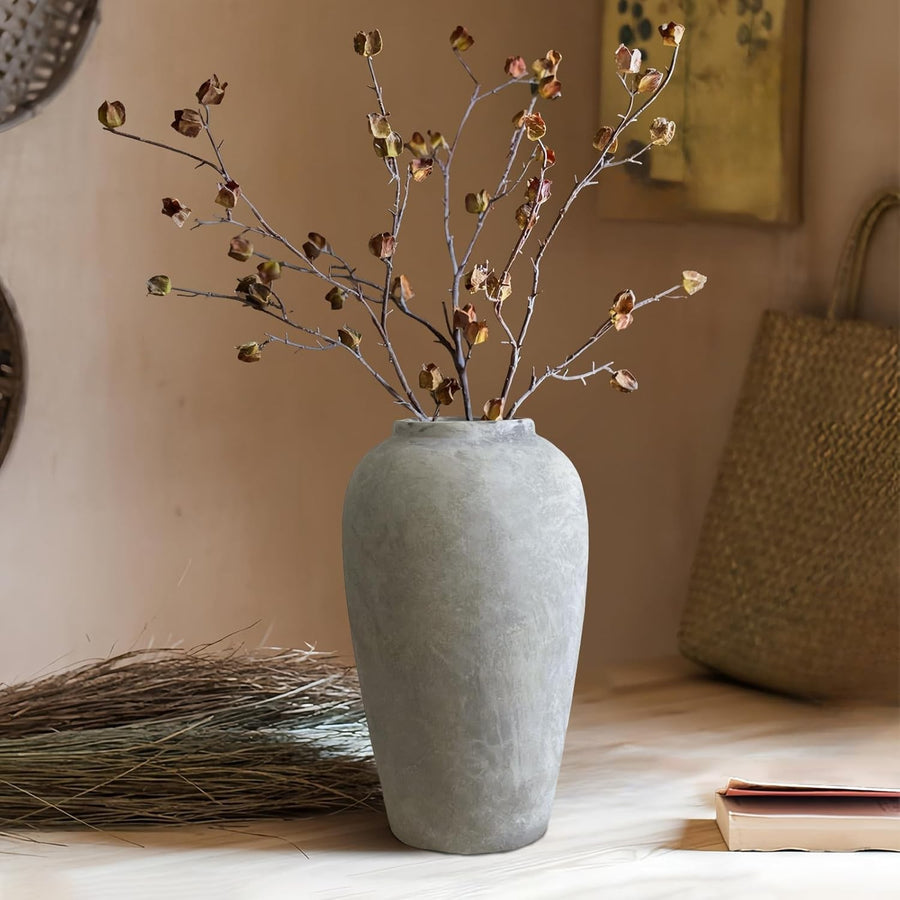 Large Rustic Ceramic Vase 12in Farmhouse Home Decor Floor Pottery