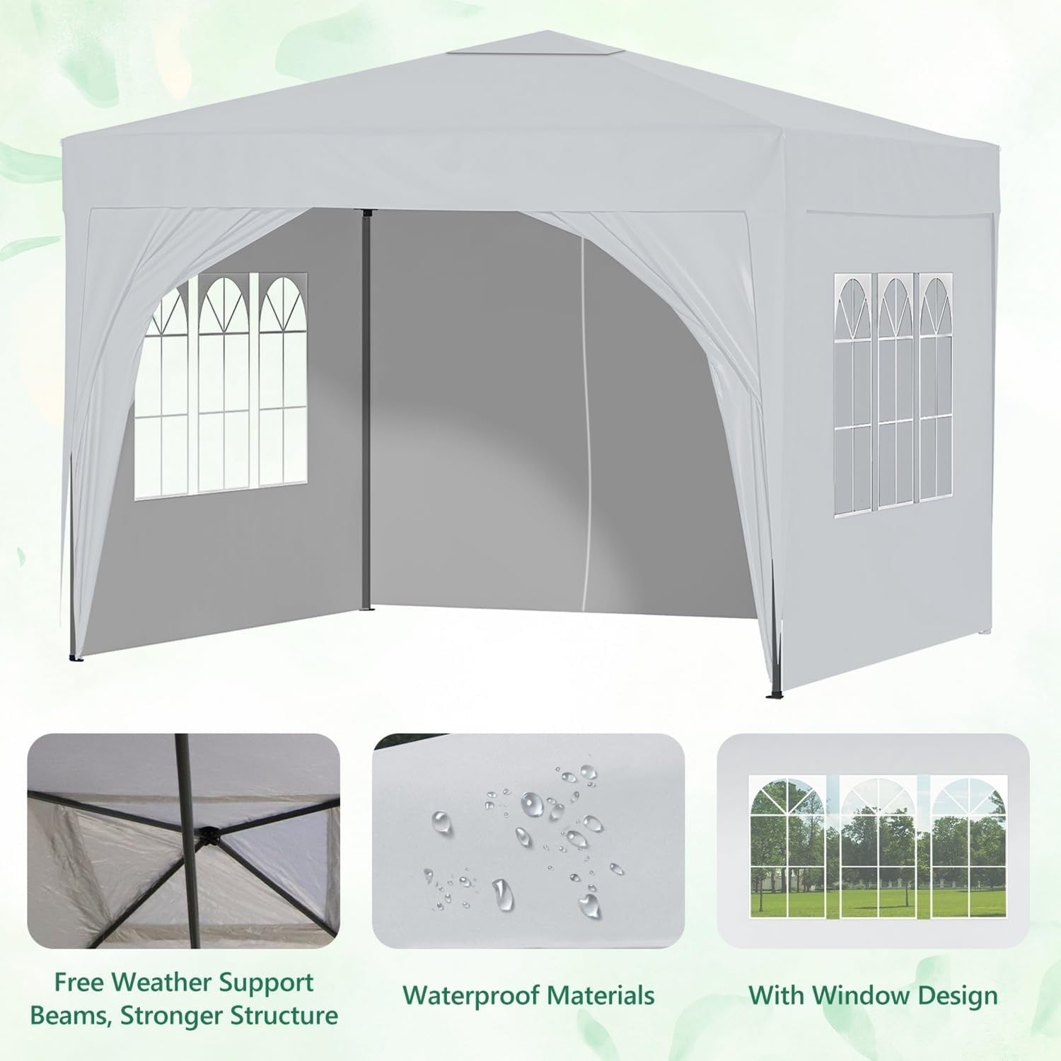 3x3M Pop Up Gazebo With Sides Garden Party Tent Steel Frame & Weight