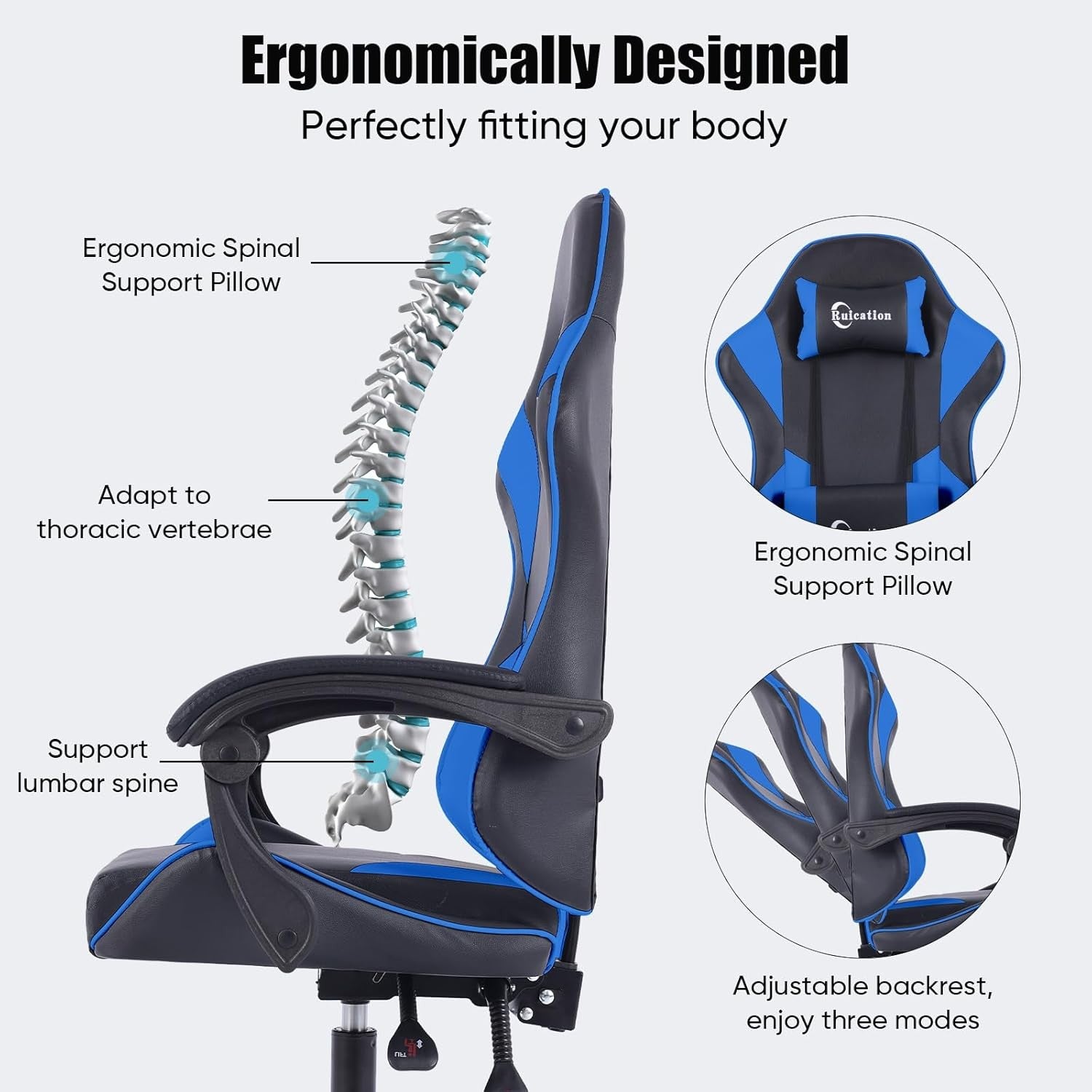 Ergonomic Gaming Chair Reclining Office Desk Chair Lumbar Support Blue
