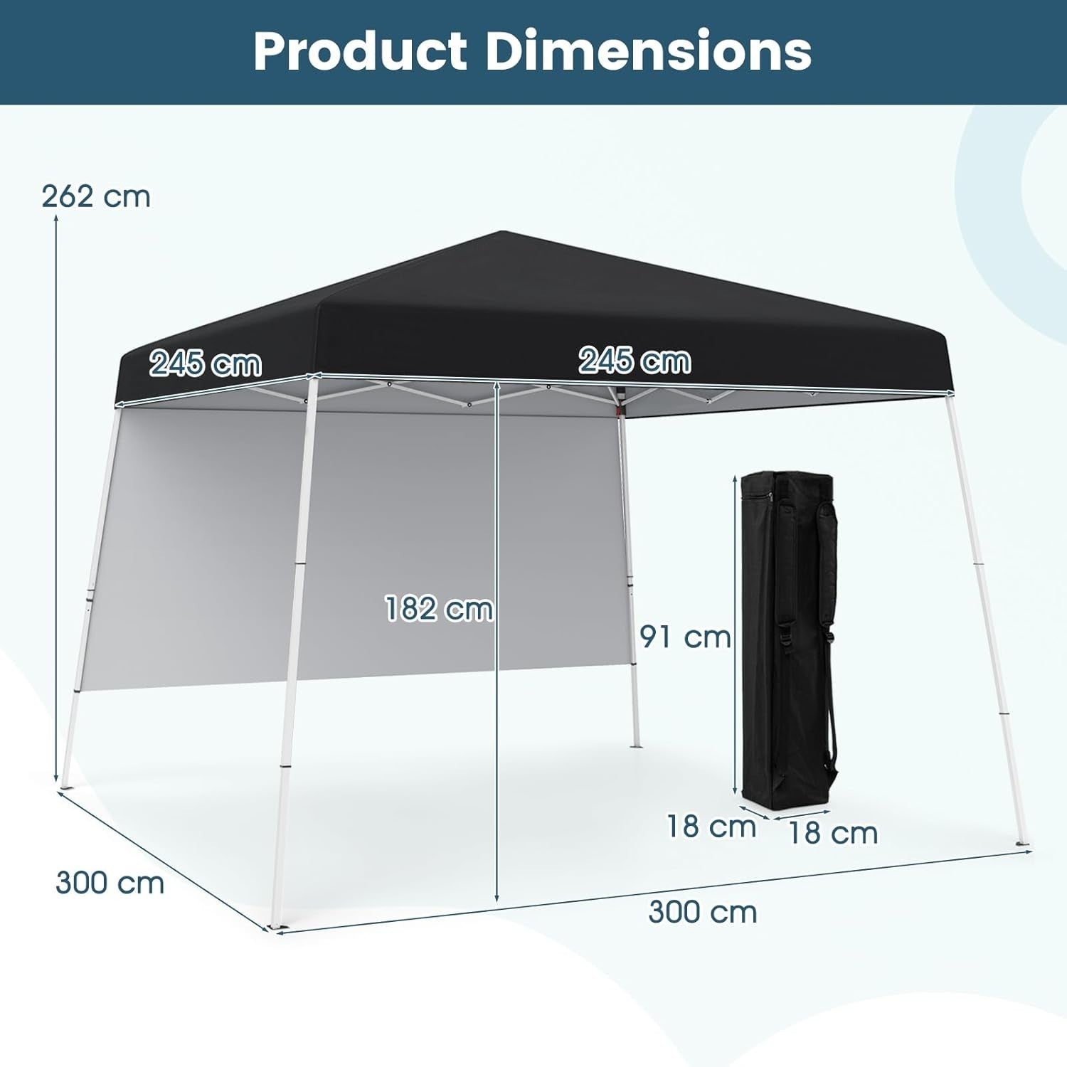 3x3M Black Pop-Up Gazebo Canopy UPF50+ Sunshade Outdoor Party Tent