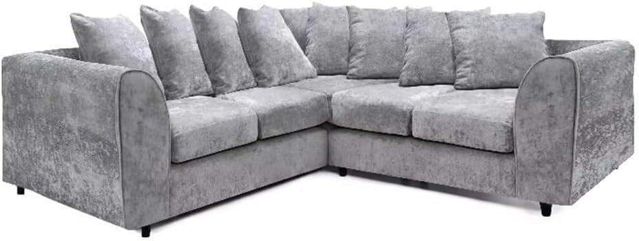 Light Grey Chenille 2C2 Corner Sofa – Modern 5 Seater Scatter Back Couch