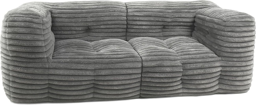 3 Seater Faux Fur Sofa Bed Grey | Modular Ribbed Lounge Couch Convertible
