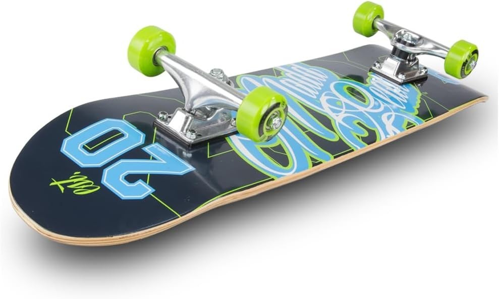 31" Intermediate Maple Skateboard with 8" Deck & Blue Skull Design