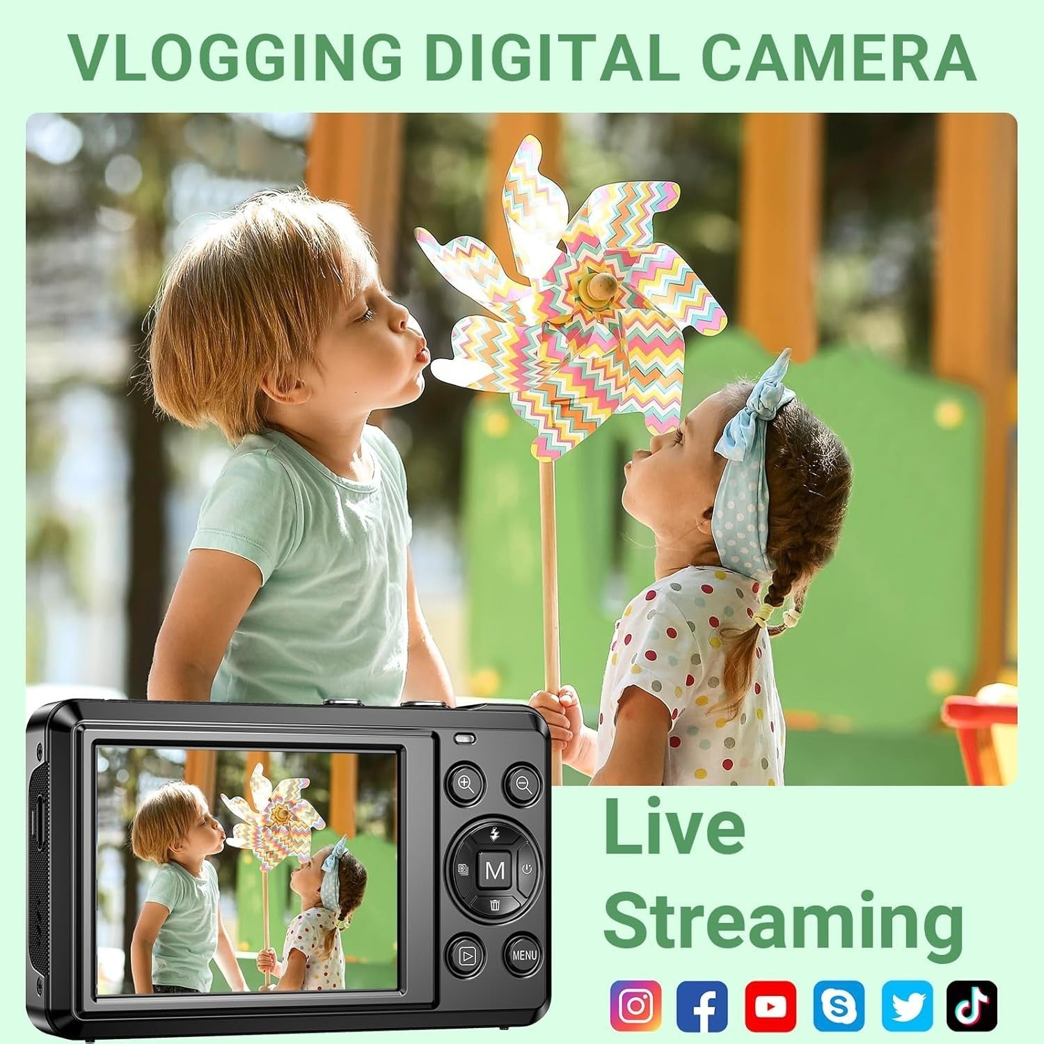 4K 64MP Digital Camera Autofocus Vlogging Camera w/ SD Card
