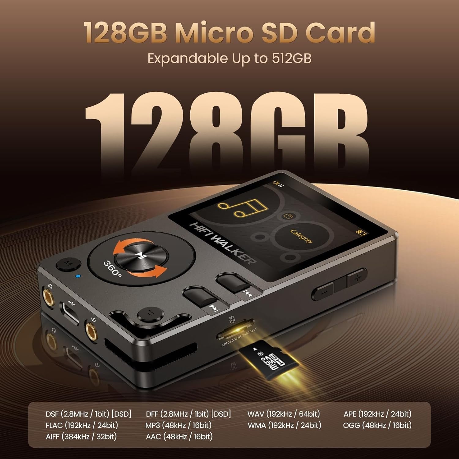 Bluetooth 5.2 Music Player 128GB Expandable Lossless FLAC DSD Audio Portable