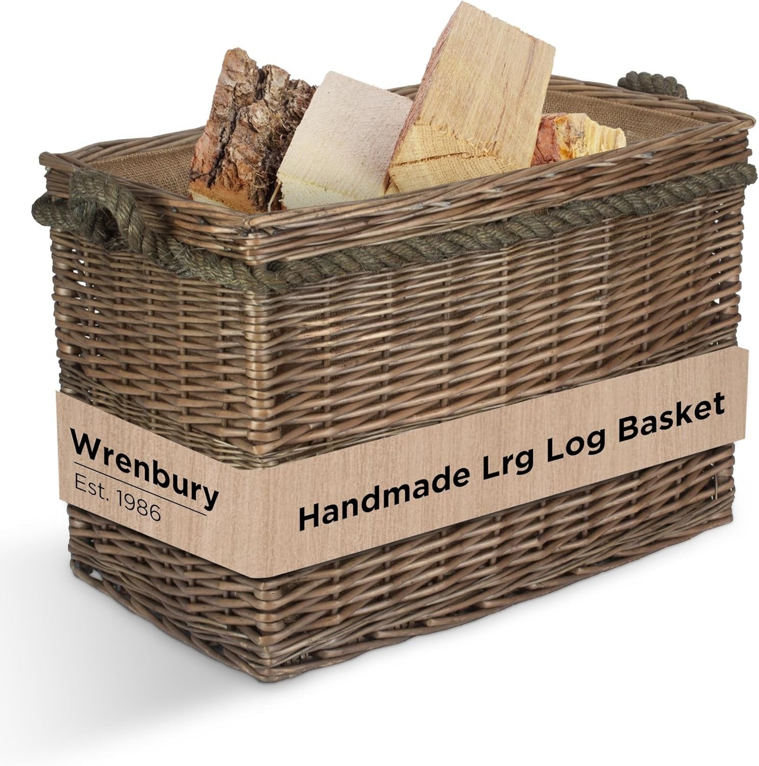 Wicker Log Basket with Rope Handles – Firewood Storage 38x50cm