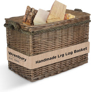 Wicker Log Basket with Rope Handles – Firewood Storage 38x50cm
