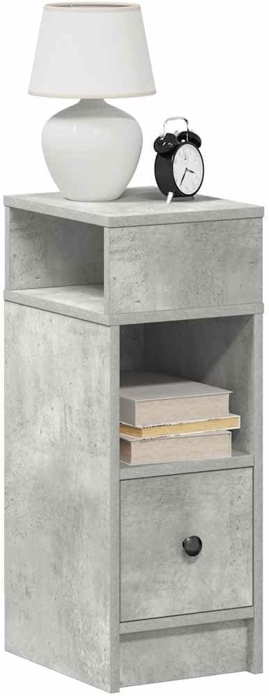 Concrete Grey Bedside Table with Drawer & Shelves | Modern Nightstand