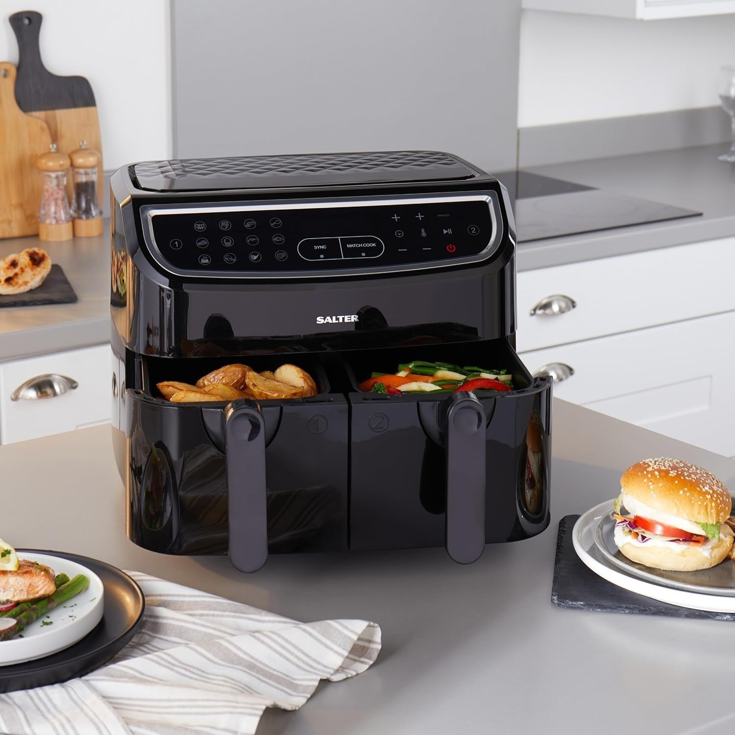 Dual Cook Air Fryer 9L | 12 Functions, Sync & Match, LED Touch, 1600W, Low-Oil