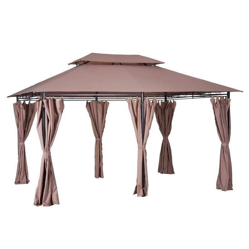 4x3m Garden Gazebo Canopy Tent w/ Curtains Outdoor Metal Pavilion Patio Shelter