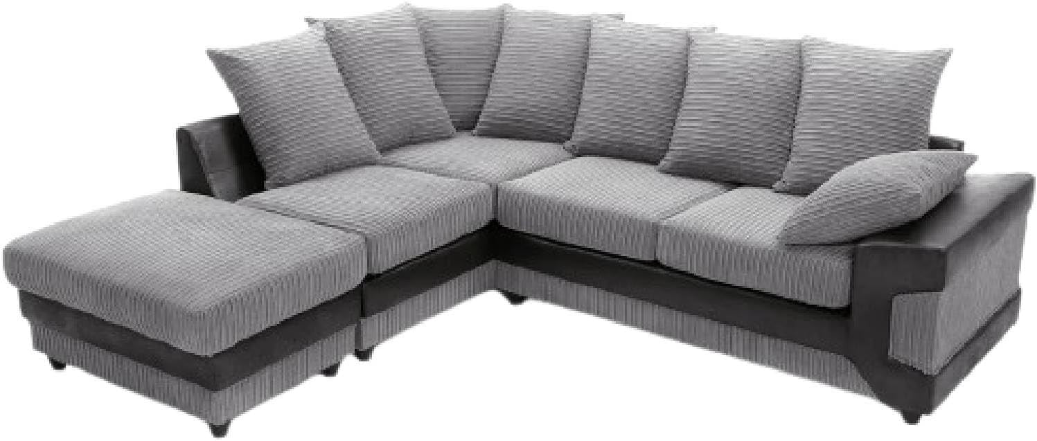 5 Seater Corner Sofa Black & Grey L Shape Couch Fabric Leather Modern