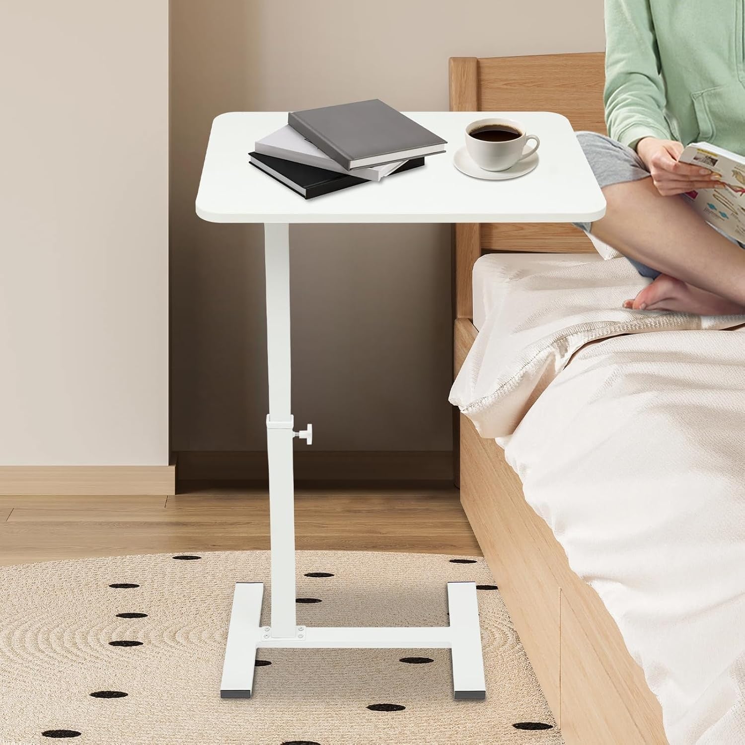 Overbed Table Laptop Desk Adjustable Height Rolling Bedside 60x40cm