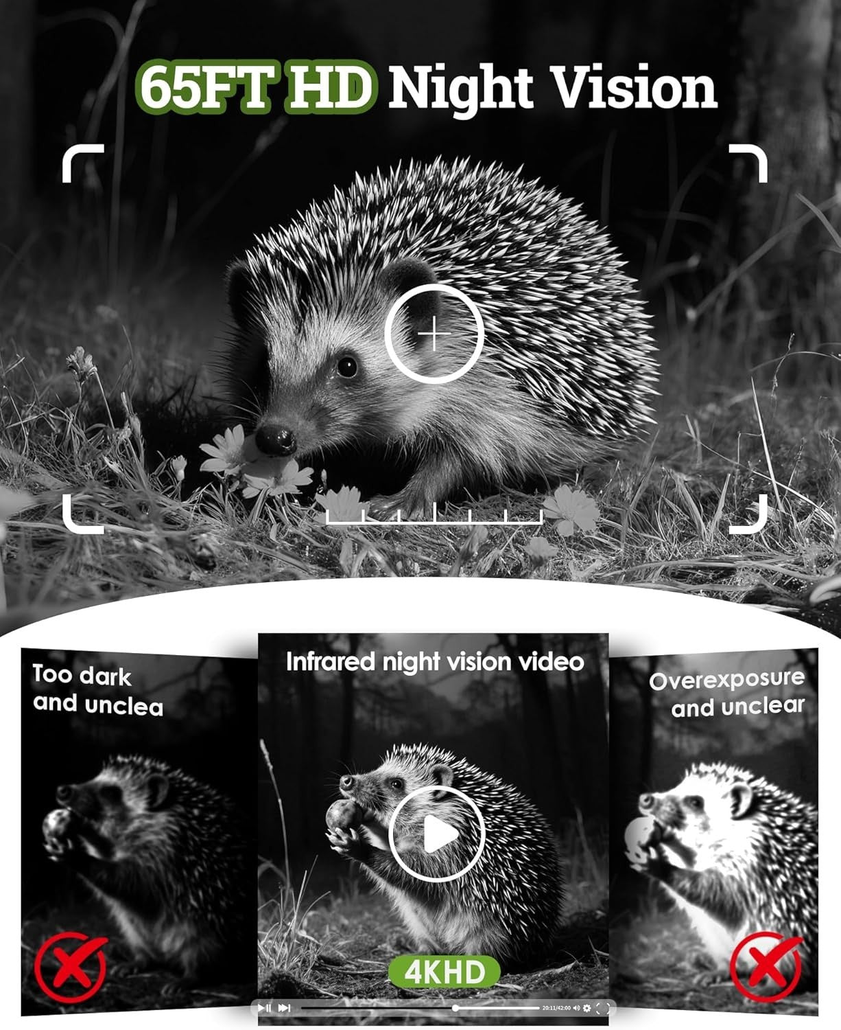 4K 64MP Solar Trail Camera WiFi Night Vision Motion Activated IP66