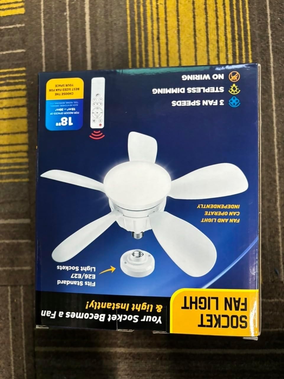 GuKKK Ceiling Fan with Light, E27 Socket, 3-Speed, Dimmable LED, White